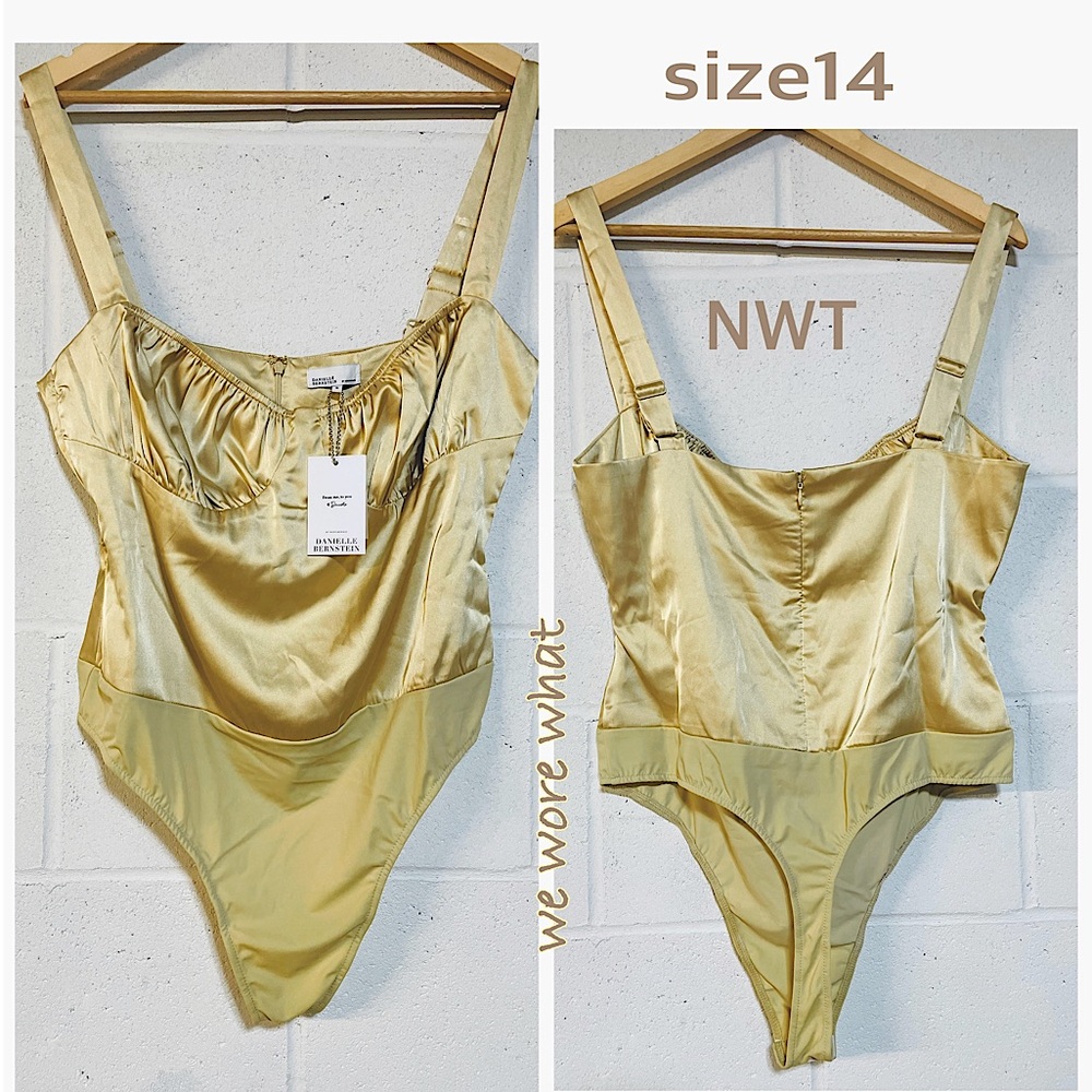 𝗡𝗪𝗧 gold satin bodysuit  (14) (16)champagne we wore what ruched bust wide strap